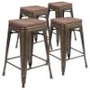 Flash Furniture 24" High Metal Counter-Height, Indoor Bar Stool with Wood Seat in Gun Metal Gray - Stackable Set of 4 view 1