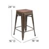 Flash Furniture 24" High Metal Counter-Height, Indoor Bar Stool with Wood Seat in Gun Metal Gray - Stackable Set of 4 view 3
