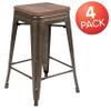 Flash Furniture 24" High Metal Counter-Height, Indoor Bar Stool with Wood Seat in Gun Metal Gray - Stackable Set of 4 view 4