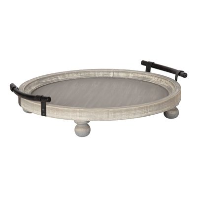 Kate and Laurel Bruillet Farmhouse Round Tray, 15 inch Diameter, Rustic Gray, Wooden Tray for Coffee Table