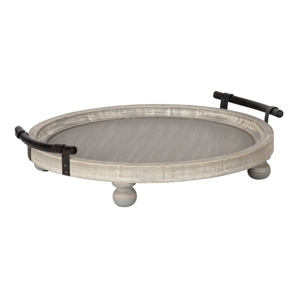 Kate and Laurel Bruillet Farmhouse Round Tray, 15 inch Diameter, Rustic Gray, Wooden Tray for Coffee Table
