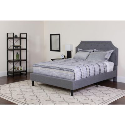 BizChair Twin Arched Tufted Platform Bed/Mattress in Light Gray Fabric