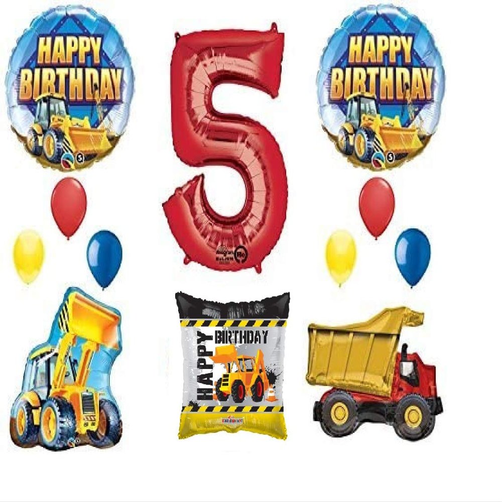 12pc new BALLOON set 5th fifth BIRTHDAY party ultimate CONSTRUCTION truck DUMP bulldozer TRACTOR gift FAVORS decorations PHOTO booth PROPS front end loader