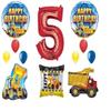 12pc new BALLOON set 5th fifth BIRTHDAY party ultimate CONSTRUCTION truck DUMP bulldozer TRACTOR gift FAVORS decorations PHOTO booth PROPS front end loader view 1