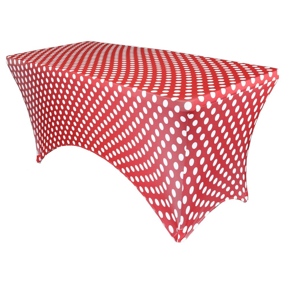 YOUR CHAIR COVERS - 8ft Red Polka Dot Rectangular Spandex Table Covers Fitted Tablecloth Wedding Event Patio Decorations Elastic Fabric Stretch for Folding Table