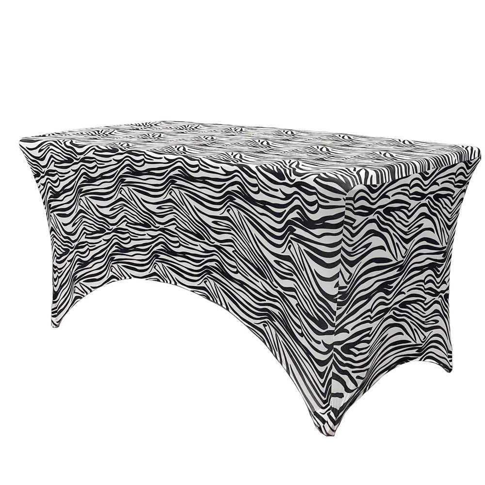 YOUR CHAIR COVERS - 4ft Zebra Rectangular Spandex Table Covers Fitted Tablecloth Wedding Event Patio Decorations Elastic Fabric Stretch for Folding Table