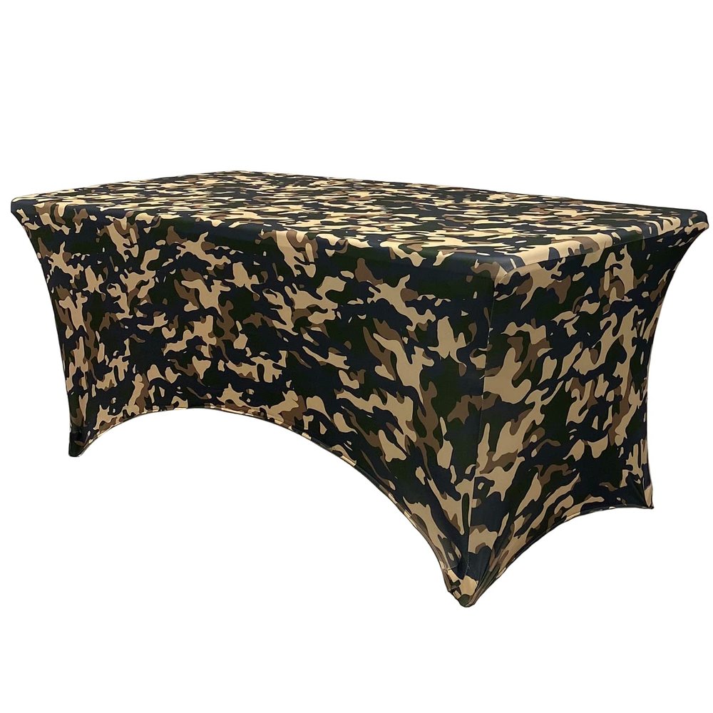YOUR CHAIR COVERS Rectangular Spandex Table Covers 8ft Fitted Tablecloth Wedding Event Patio Decorations Elastic Fabric Stretch Tables Cover for 8 ft Folding Table (Camouflage Army Green)