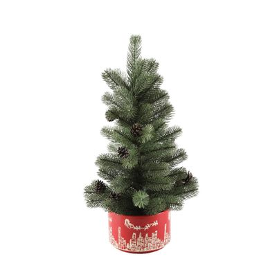 Flora Bunda 24 inch H Frosted Christmas Tree in 7 inch Red Cityscape Ceramic Pot Christmas Holiday Decoration,Red