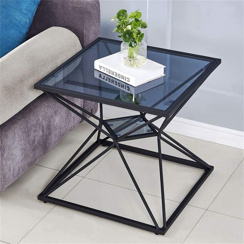 CGF- High Stool Coffee Table Glass Decorative Tray Accent Sofa Side End Coffee Table with Metal Frame for Living Room Kitchen Bedroom, Gold and Black