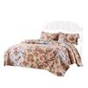 Benjara Rome 3 Piece Microfiber Reversible Floral Print Queen Quilt Set, Multicolor view 1