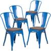 BizChair 4 Pack Blue Metal Stackable Chair with Wood Seat - Restaurant Chair - Bistro Chair view 1