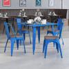 BizChair 4 Pack Blue Metal Stackable Chair with Wood Seat - Restaurant Chair - Bistro Chair view 2