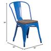 BizChair 4 Pack Blue Metal Stackable Chair with Wood Seat - Restaurant Chair - Bistro Chair view 3