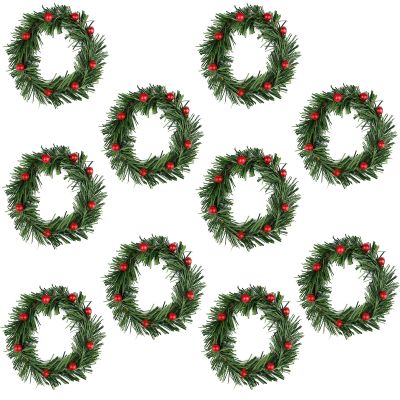 Lystaii 10pcs Christmas Candle Rings Red Artificial Berry Candle Rings with Grass Mini Christmas Wreath for Pillar Candle Christmas Holiday Table Decorations Rustic Wedding Table Centerpiece (Medium)
