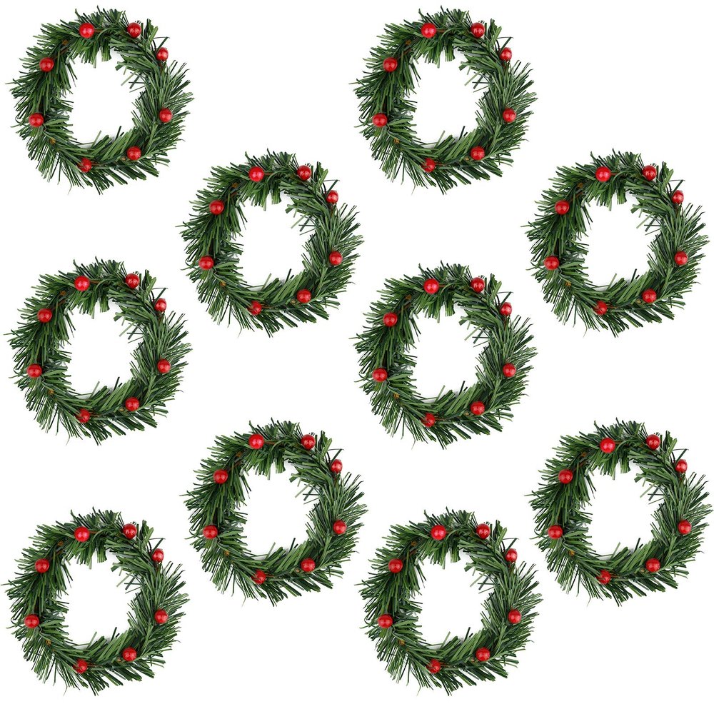 Lystaii 10pcs Christmas Candle Rings Red Artificial Berry Candle Rings with Grass Mini Christmas Wreath for Pillar Candle Christmas Holiday Table Decorations Rustic Wedding Table Centerpiece (Medium)