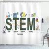 Ambesonne Engineering Theme Shower Curtain, STEM-Related Science Technology Math Discipline Tools, Cloth Fabric Bathroom Decor Set with Hooks, 69" W x 84" L, White Multicolor view 1