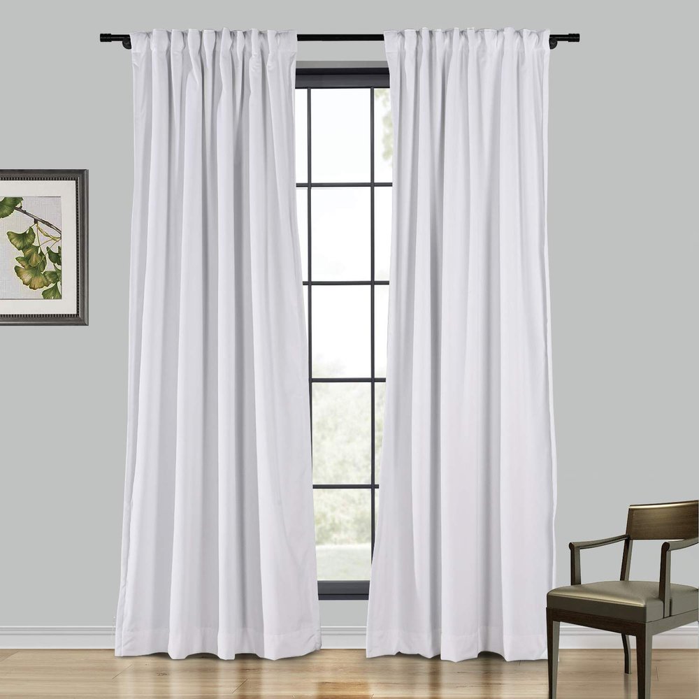Drapifytex Set of 2 Solid Velvet Room Darkening Curtains Back Tab Rod Pocket Off White 50W x 63L Inch