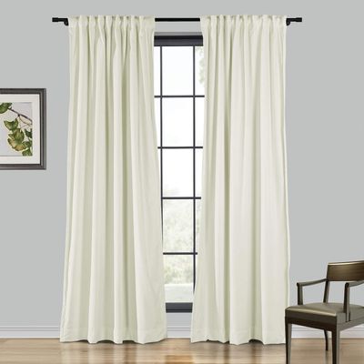 Drapifytex Set of 2 Solid Velvet Room Darkening Curtains Back Tab Rod Pocket Beige 50W x 63L Inch