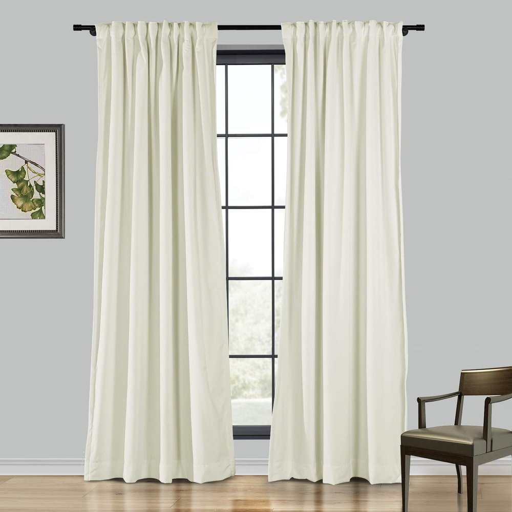 Drapifytex Set of 2 Solid Velvet Room Darkening Curtains Back Tab Rod Pocket Beige 50W x 63L Inch