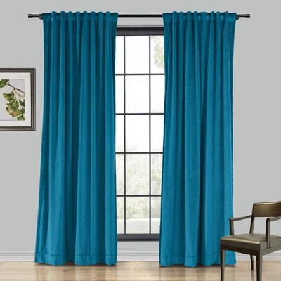 Drapifytex Set of 2 Solid Velvet Room Darkening Curtains Back Tab Rod Pocket Blue 50W x 63L Inch