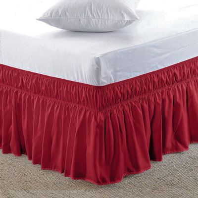 Amuze Bedding Eay Fit Elastic Wrap Around Ruffled Bed Skirt Recron 700 Thread Count(Blood Red, King, Drop Length 19 Inches)