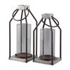 Benjara Geometric Lantern with Glass Hurricane, Set of 2, Black and Gray view 1