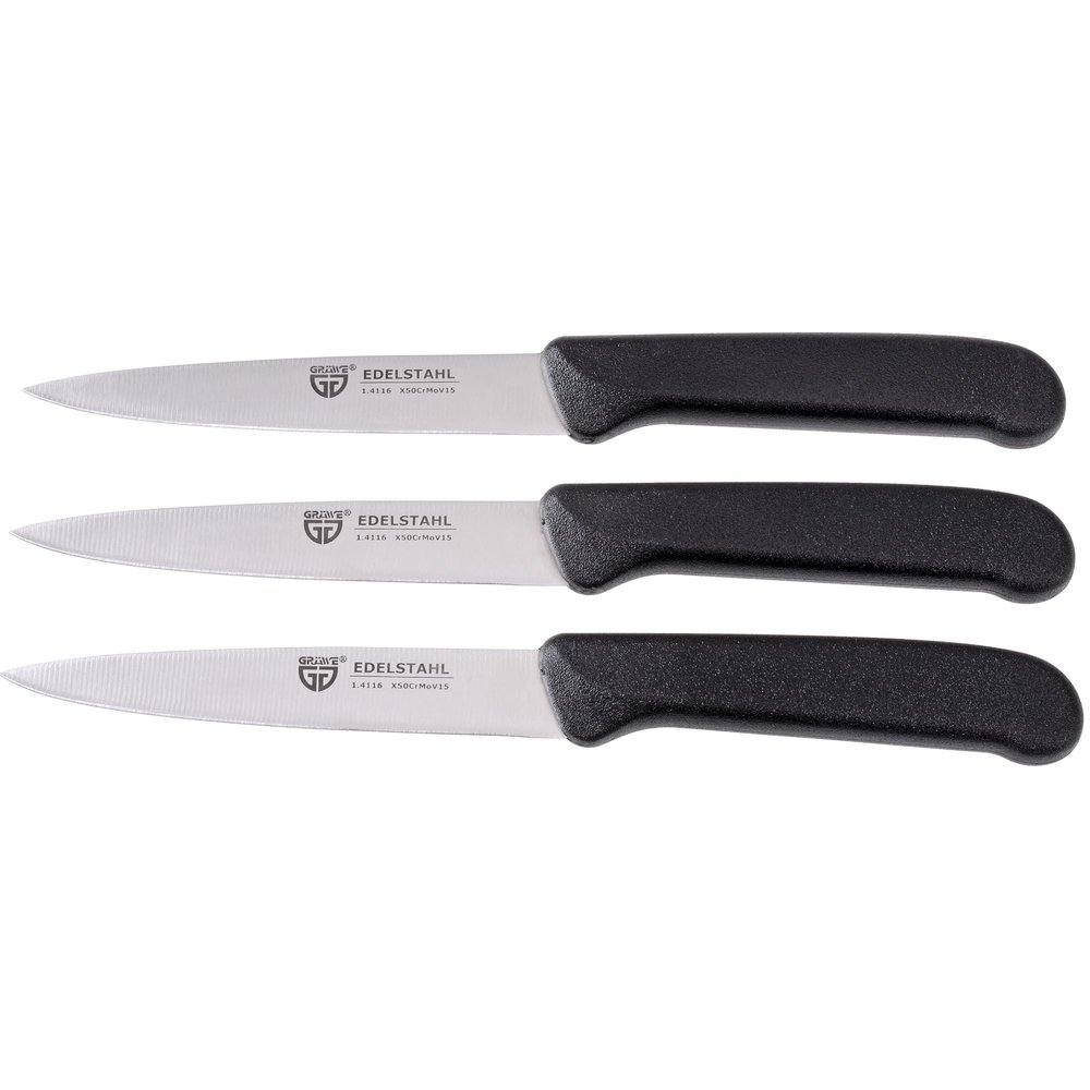 GRWE Vegetable Knives Set of 3 Stainless Steel, Black, Super Sharp, Dishwasher Safe