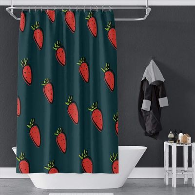 OERJU 65x72inch Red Strawberry Shower Curtain Cartoon Cute Sweet Flesh Fruit Green Leaf Kids Bathroom Decor Waterproof Fabric Polyester Shower Curtain Liner Bath Accessories Durable with Hooks