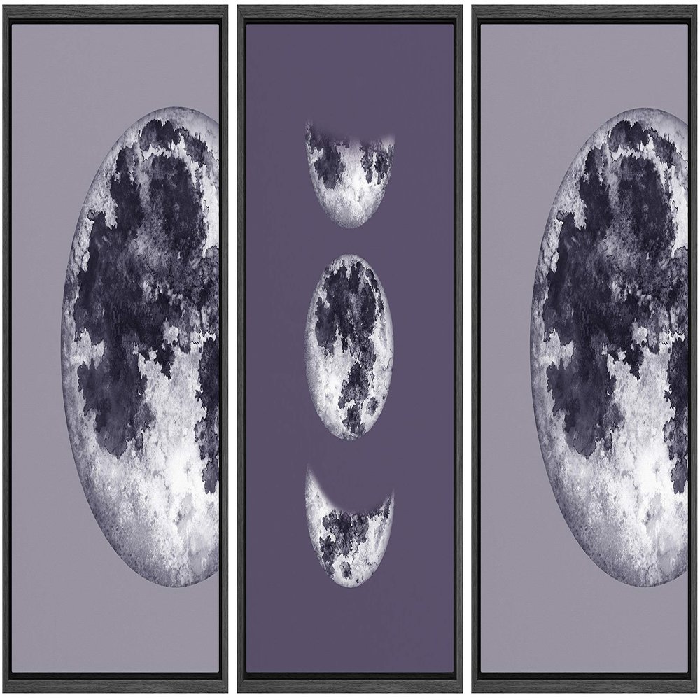 SIGNWIN 3 Piece Framed Canvas Wall Art Black and White Moon Canvas Prints Home Artwork Decoration for Living Room,Bedroom - 16"x24"x3 Panels