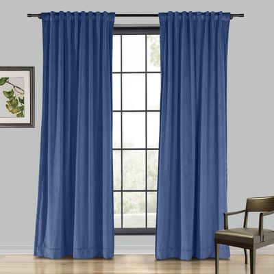 Drapifytex Set of 2 Solid Velvet Room Darkening Curtains Back Tab Rod Pocket Ocean Blue 50W x 63L Inch