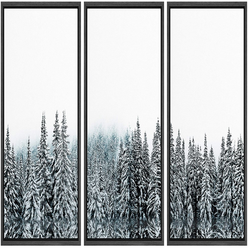 SIGNWIN 3 Piece Framed Canvas Wall Art The Pine Forest with Snow Canvas Prints Home Artwork Decoration for Living Room,Bedroom - 16"x24"x3 Panels