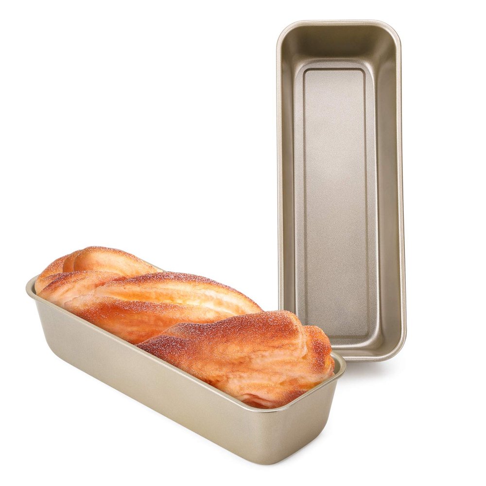Beasea Long Loaf Pan, 12x4 Inch Rectangle Bread Loaf Pan Set of 2, Nonstick Bread Pans Carbon Steel Toast Pan Golden Cake Pan Loaf Baking Pans Bakeware for Oven Baking