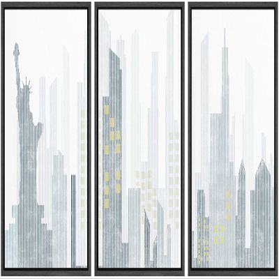 SIGNWIN 3 Piece Framed Canvas Wall Art New York City Statue of Liberty Buildings Canvas Prints Home Artwork Decoration for Living Room,Bedroom - 16"x24"x3 Panels