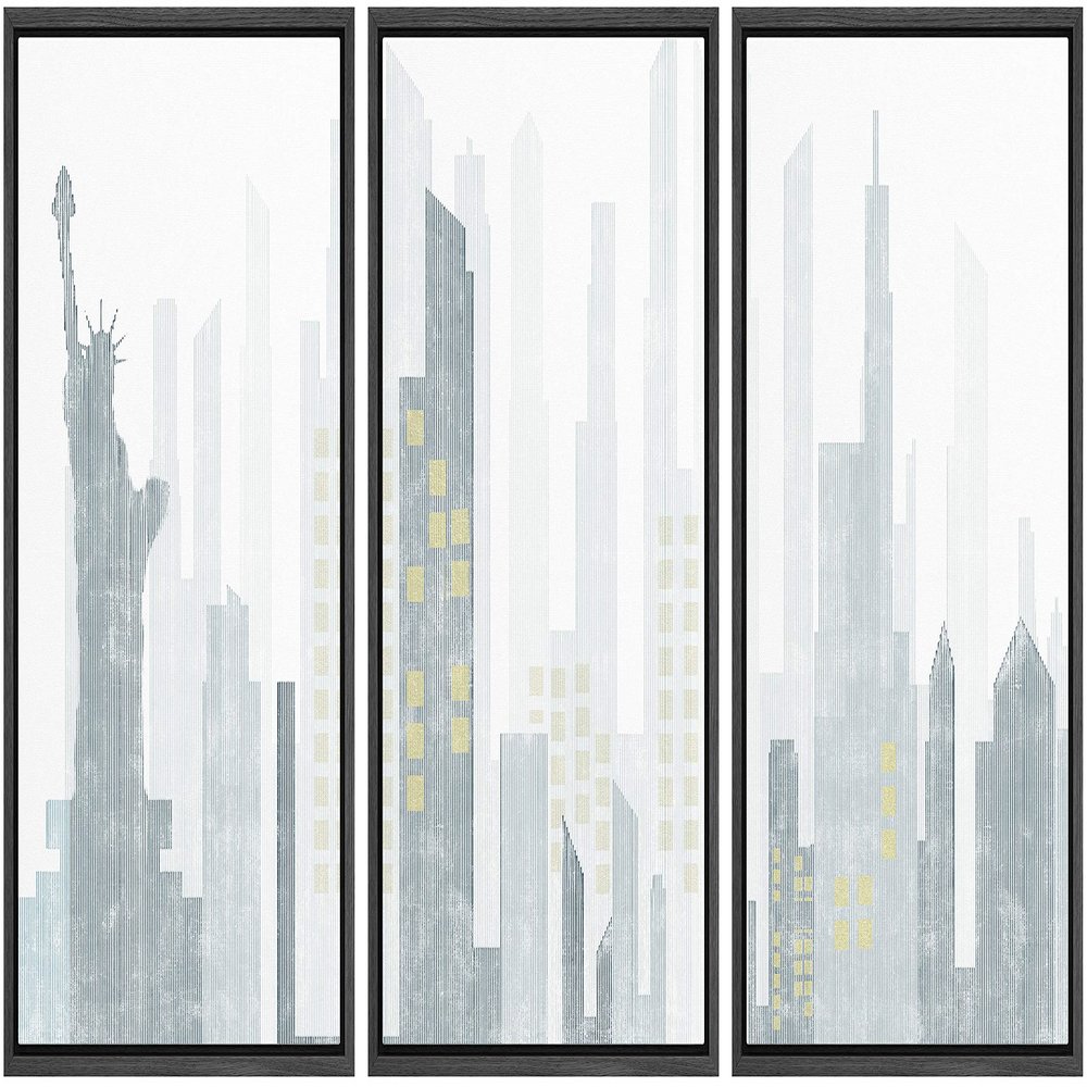 SIGNWIN 3 Piece Framed Canvas Wall Art New York City Statue of Liberty Buildings Canvas Prints Home Artwork Decoration for Living Room,Bedroom - 16"x24"x3 Panels
