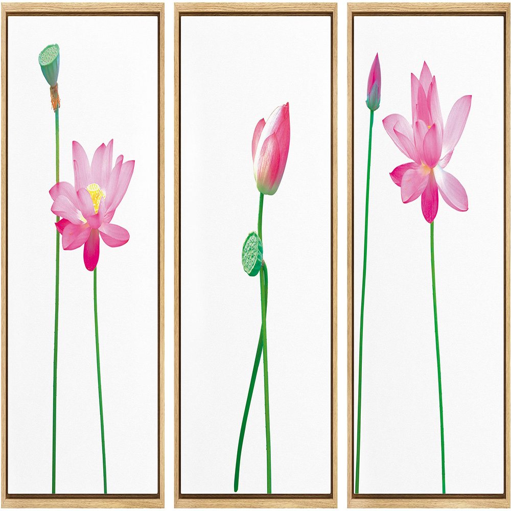SIGNWIN 3 Piece Framed Canvas Wall Art Pink Lotus Flowers Canvas Prints Home Artwork Decoration for Living Room,Bedroom - 16"x24"x3 Panels