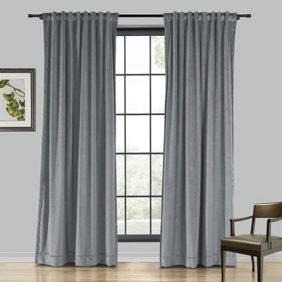Drapifytex Set of 2 Solid Velvet Room Darkening Curtains Back Tab Rod Pocket Natural Gray 50W x 63L Inch