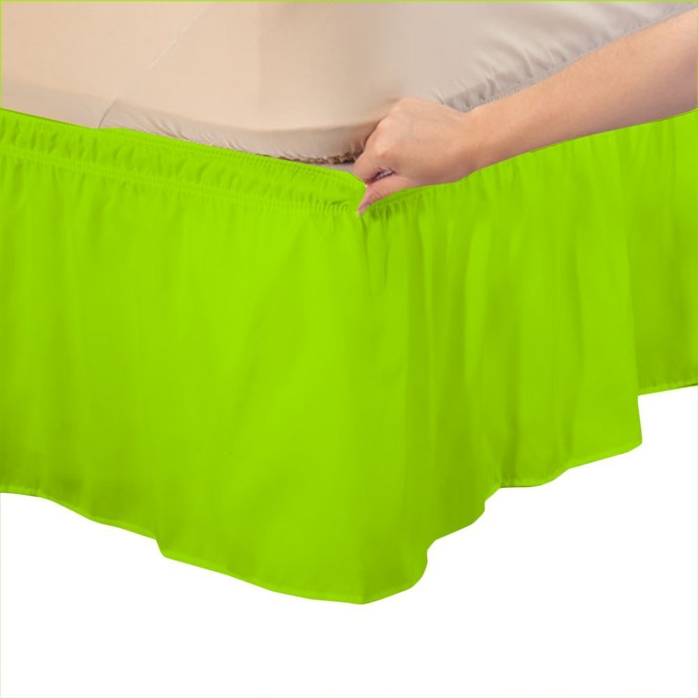 Amuze Bedding Eay Fit Elastic Wrap Around Ruffled Bed Skirt Recron 700 Thread Count(Parrot Green, Full XL, Drop Length 19 Inches)