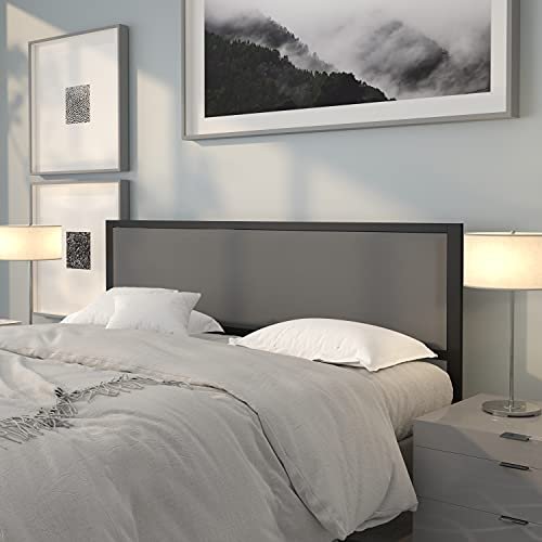 BizChair King Size Upholstered Metal Panel Headboard in Dark Gray Fabric