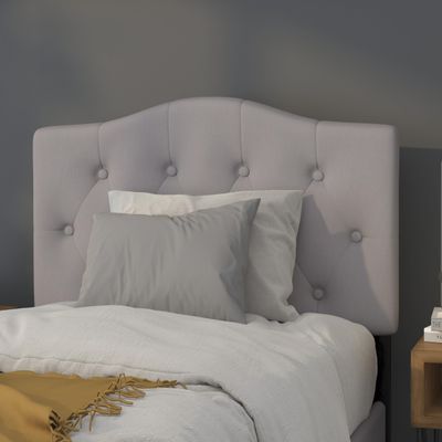 BizChair Arched Button Tufted Twin Size Headboard in Light Gray Fabric