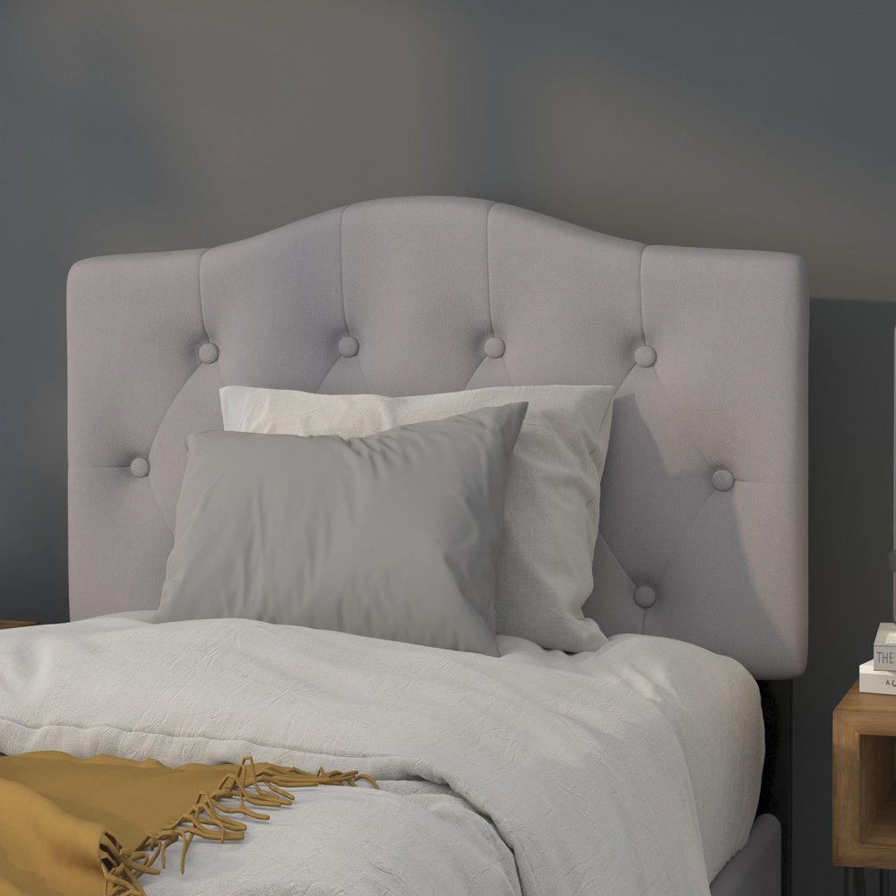 BizChair Arched Button Tufted Twin Size Headboard in Light Gray Fabric