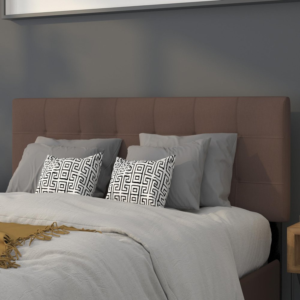 BizChair Quilted Tufted Full Size Headboard in Dark Brown Fabric