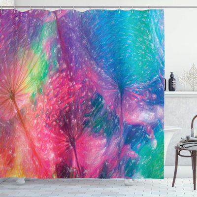 Ambesonne Floral Shower Curtain, Rainbow Like Bohemian Psychedelic Floral Contrast Toned Vivid Motif Nature Art, Cloth Fabric Bathroom Decor Set with Hooks, 69" W x 70" L, Indigo Dark Pink Green