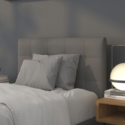 BizChair Button Tufted Upholstered Twin Size Headboard in Gray Vinyl