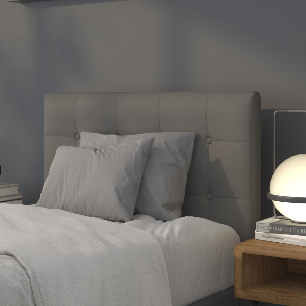 BizChair Button Tufted Upholstered Twin Size Headboard in Gray Vinyl