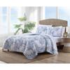 3 Piece Tropical All Season White Blue Floral Quilt Set, Beautiful Leaf Flowers Pattern Soft Cozy Feel Lightweight Nautical Coastal Bedding, Reversible Ogee Stitched Design Cotton Bedding Sets Queen view 1