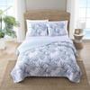 3 Piece Tropical All Season White Blue Floral Quilt Set, Beautiful Leaf Flowers Pattern Soft Cozy Feel Lightweight Nautical Coastal Bedding, Reversible Ogee Stitched Design Cotton Bedding Sets Queen view 2
