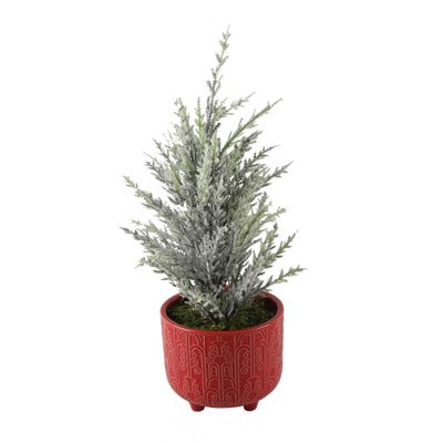Flora Bunda 14 inch H Frosted Christmas Tree 4.5 inch Vintage Footed Pot Christmas Holiday Decoration,Red