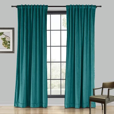 Drapifytex Set of 2 Solid Velvet Room Darkening Curtains Back Tab Rod Pocket Everglade 50W x 63L Inch