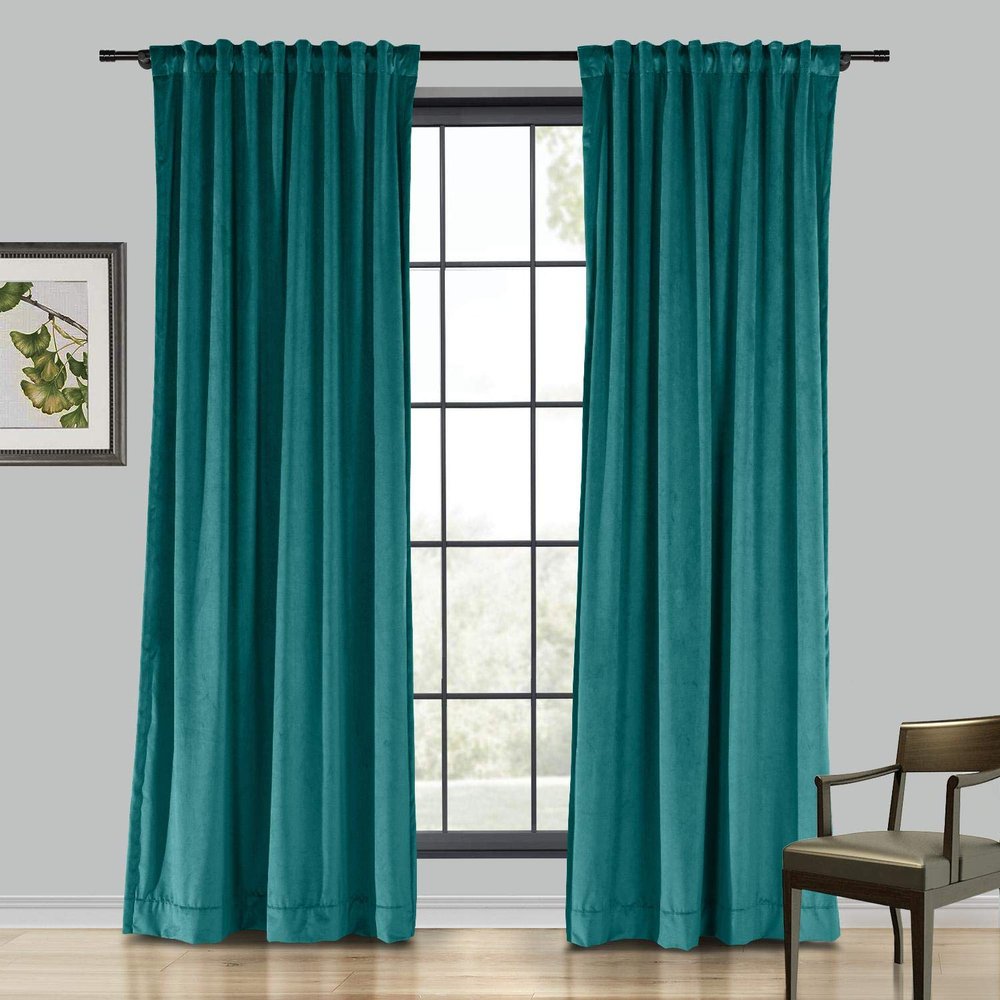 Drapifytex Set of 2 Solid Velvet Room Darkening Curtains Back Tab Rod Pocket Everglade 50W x 63L Inch