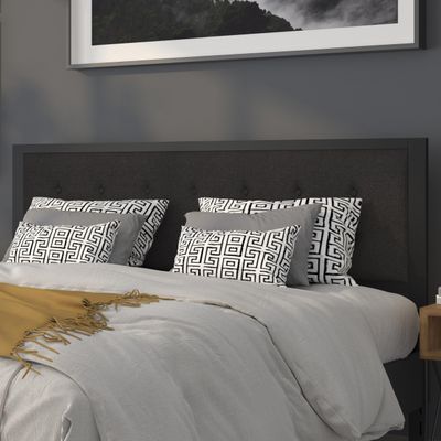 BizChair King Size Upholstered Metal Panel Headboard in Tufted Black Fabric